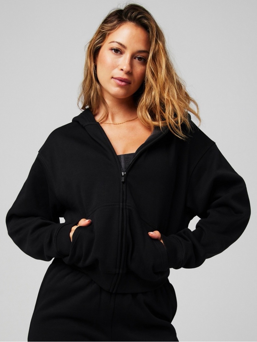 NWOT Fabletics Cozy Fleece Full Zip Hoodie | Black | M
